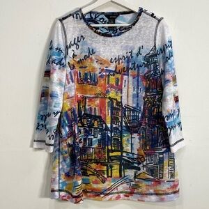 Ali Miles Village Print Top Women's M